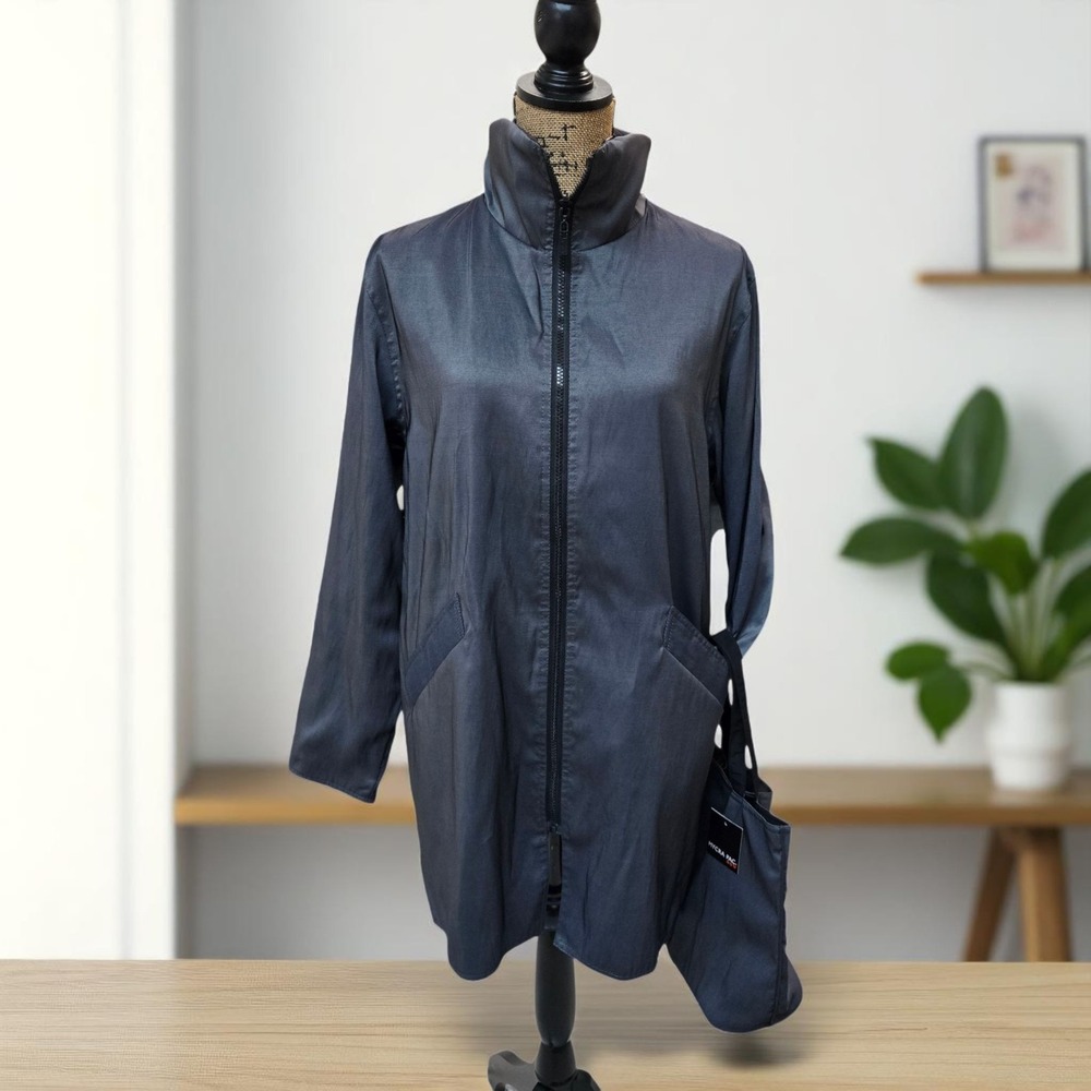 Mycra Pac Donatella Reversible Travel Raincoat Gray Black w Tote S/M Petite 0-P‎